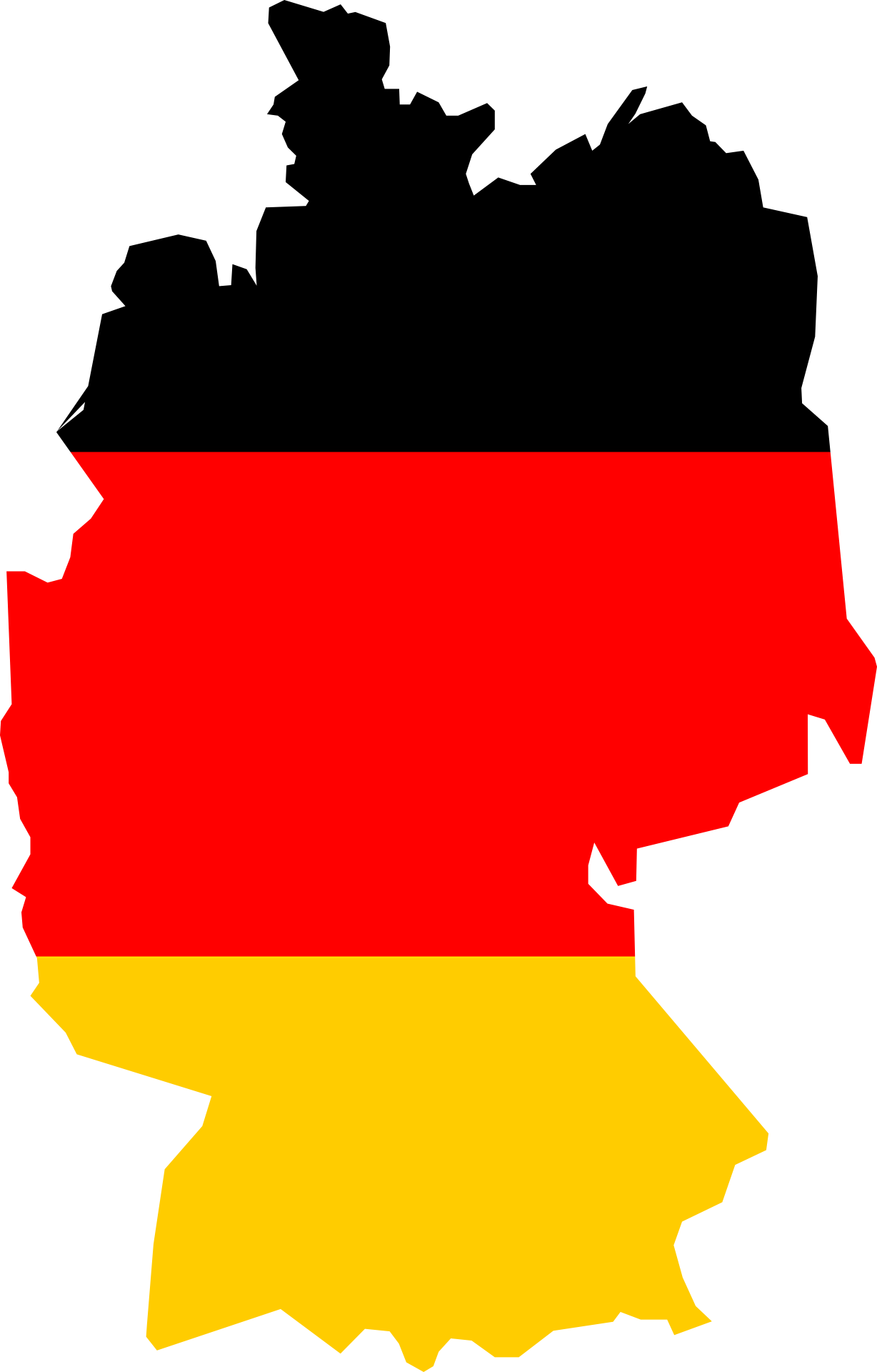Silhouette von Deutschland in Schwarz-Rot-Gold von oben beginnend